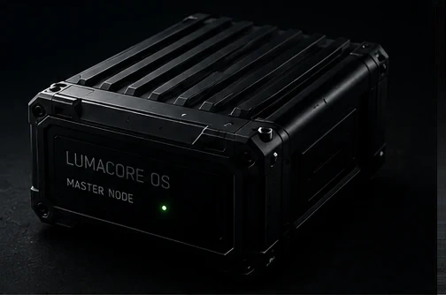 LumaCore OS master node, three-quarter angle